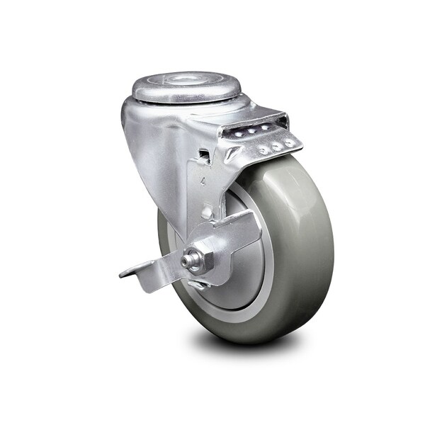 4 Inch Gray Polyurethane Wheel Swivel Bolt Hole Caster with Brake SCC